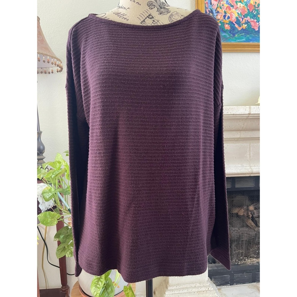 J Jill Womens Small Purple Ribbed Knit Boat Neck Long Sleeve Top